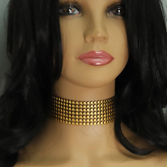 Fancy Gold Tone Choker Adjustable Length Gold Dots Costume Chokers (#87) - Picture 1 of 9